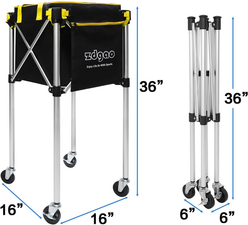 LOMGWAYS Pickleball Tennis Ball Hopper-Foldable Lightweight Tennis Cart Holds 180 Tennis/160 Pickleballs with Removable Bag,Wheels,Side Pocket for Training/Teaching, for Tennis/Pickleball/Baseball/Softball - Image 2